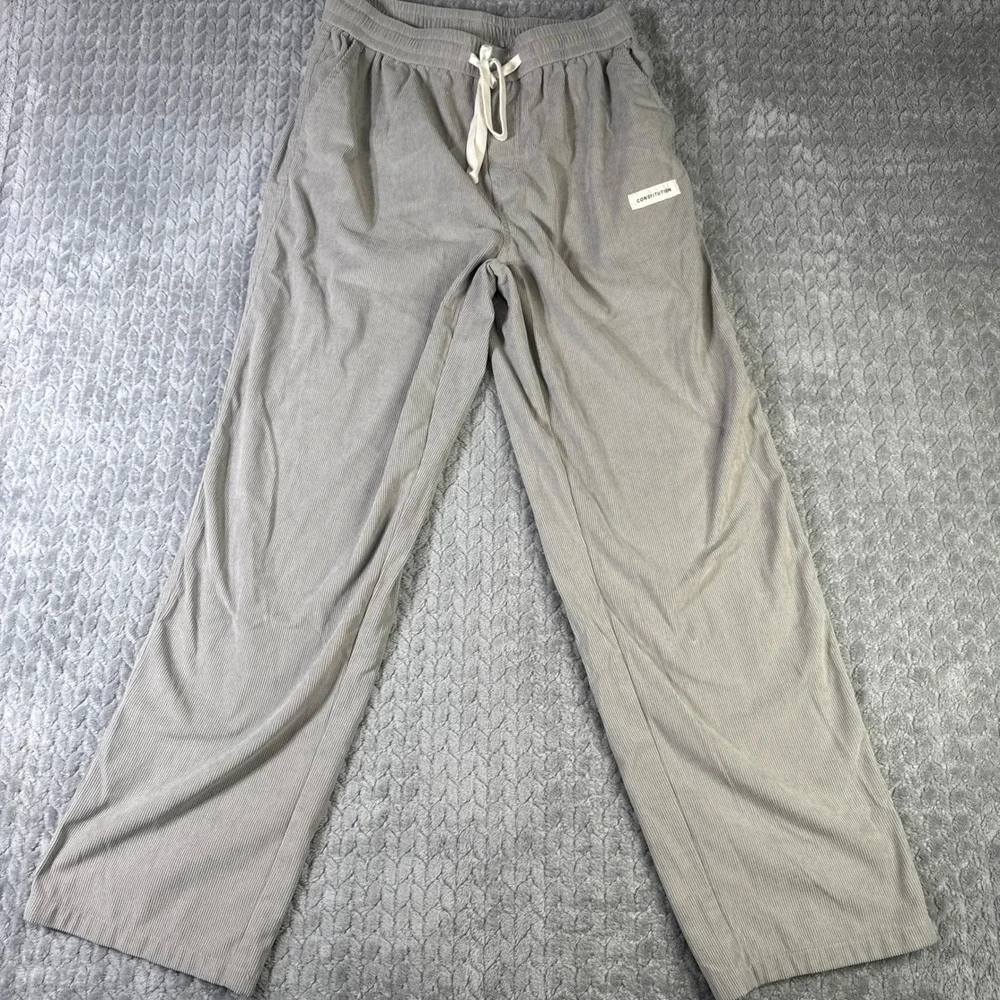 Manfinity Constitution Mens Gray Corduroy Pants Elastic Waist Drawstring Large
